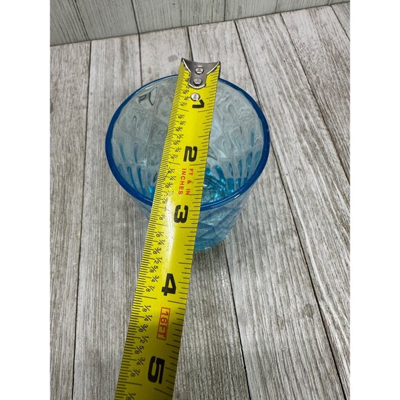 Vtg Drinking Glass Tumblers Aqua Electric Blue Diamond Quilted 3.5" Tall Set 4 - Picture 6 of 7